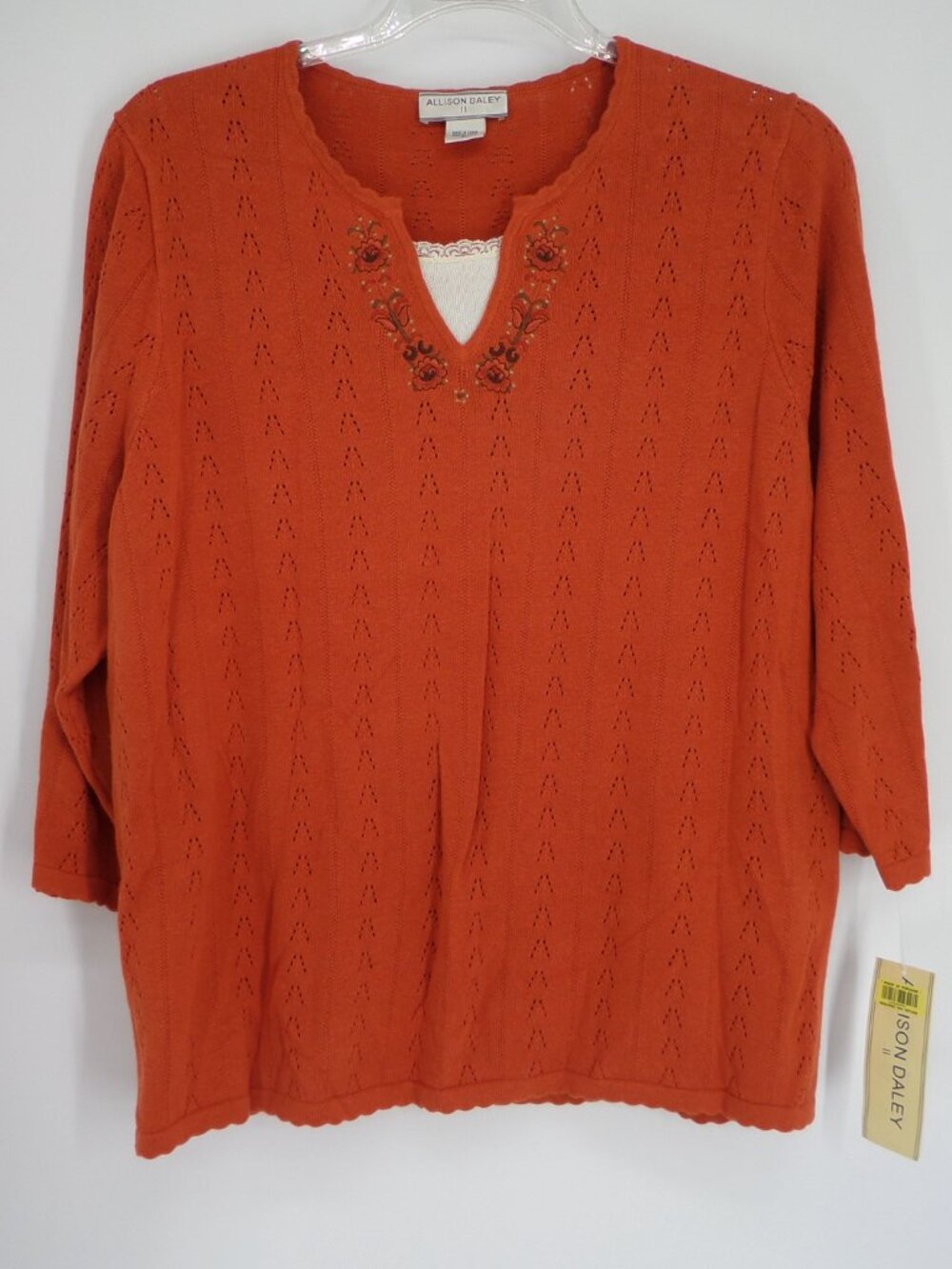 Allison Daley Women's V Neck Fall 3/4 Sleeve Orange Sweater Top Size 2X NWT